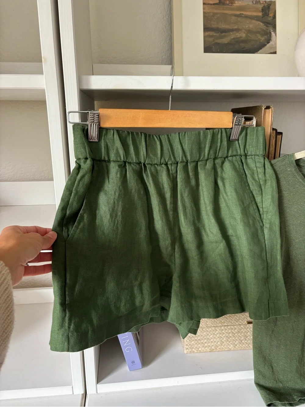 J. Crew Olive Green Linen Pull-On Shorts and Linen T-shirt